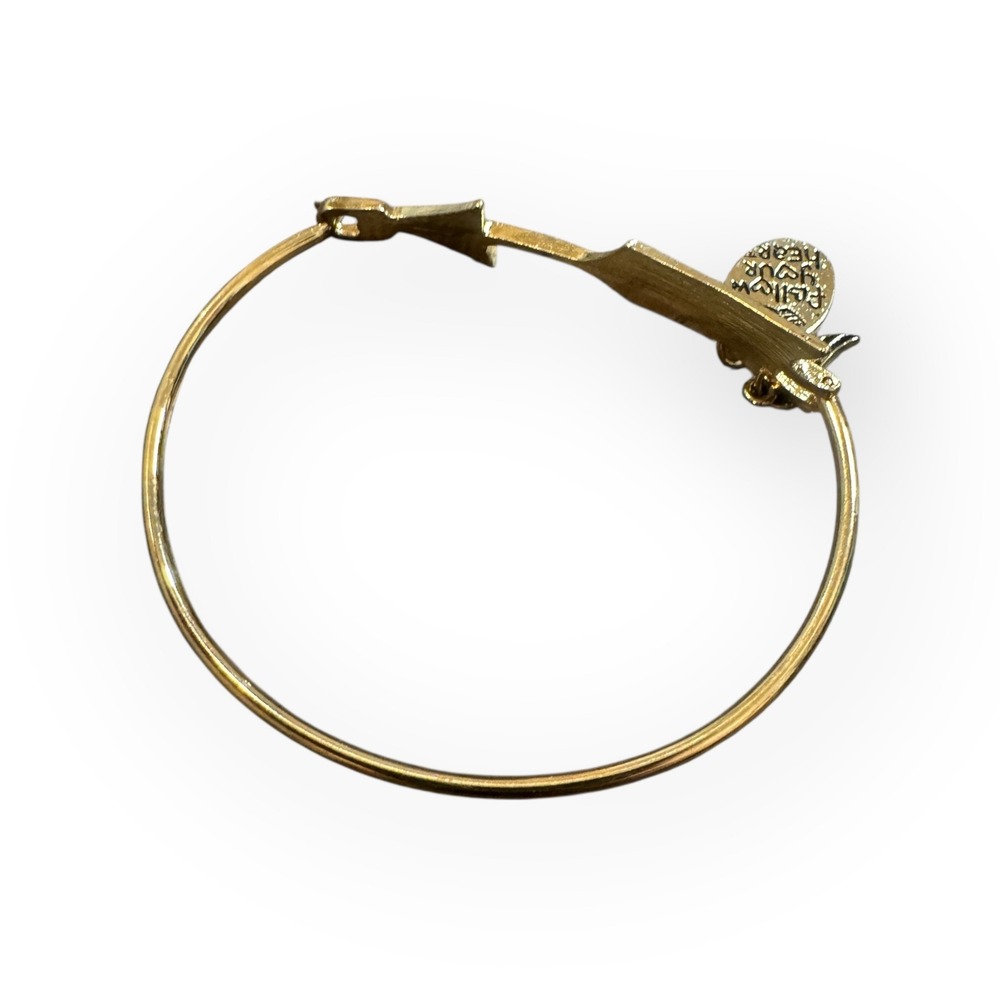 Gold Tone Arrow Feather Charm Bangle Bracelet Follow‎ Your Heart - Picture 4 of 6